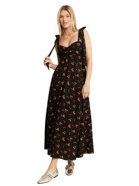 Cherry Print Black Maxi Dress